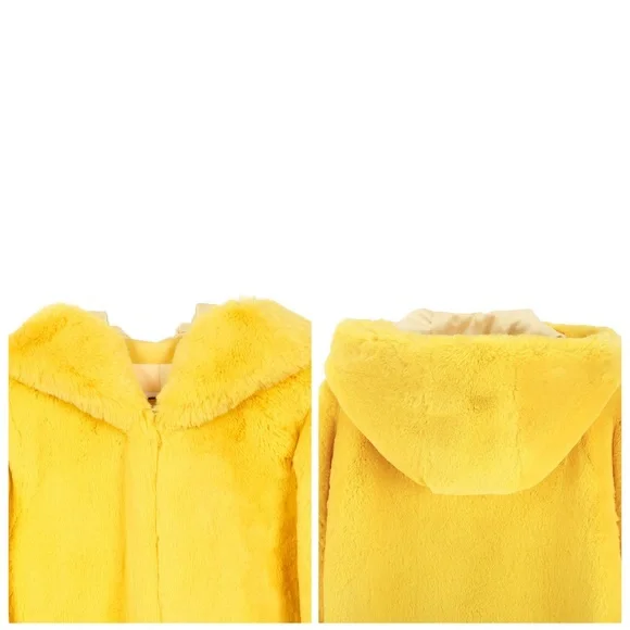 LEMONPLET by Choyo Teddy Faux Fur Hoodie Coat Vibrant Yellow S